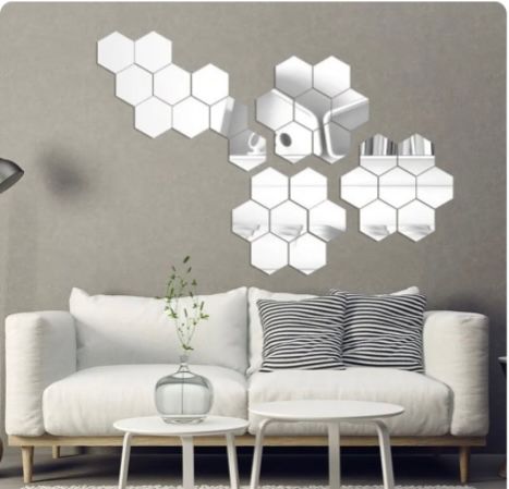 24pcs /set Peel & stick Decorative hexagonal wall mirror