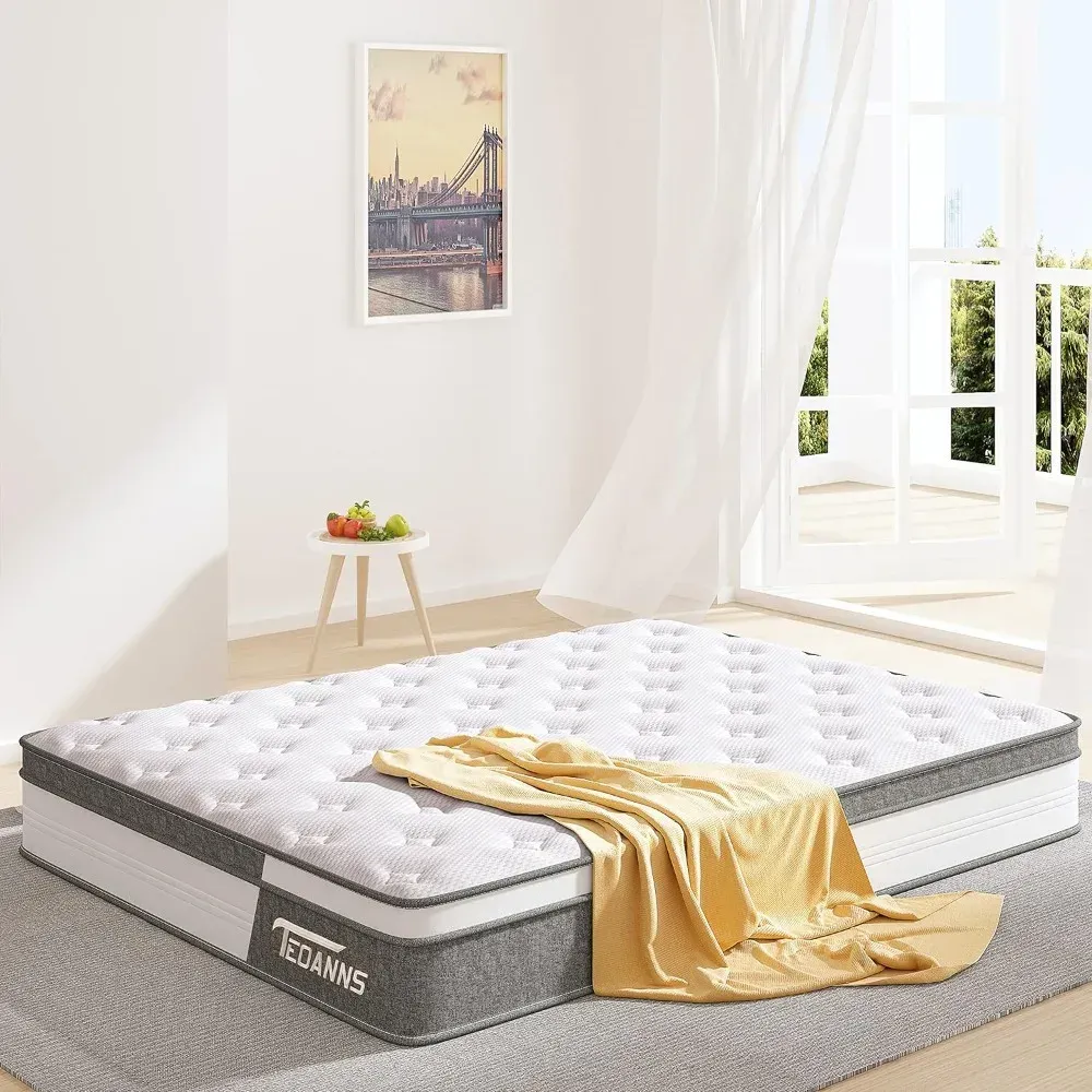 Full Size Mattress - 10 Inch Cool Memory Foam & Spring Hybrid Mattress Stress Relief and Support - Rolled in a Box - TEOANNS