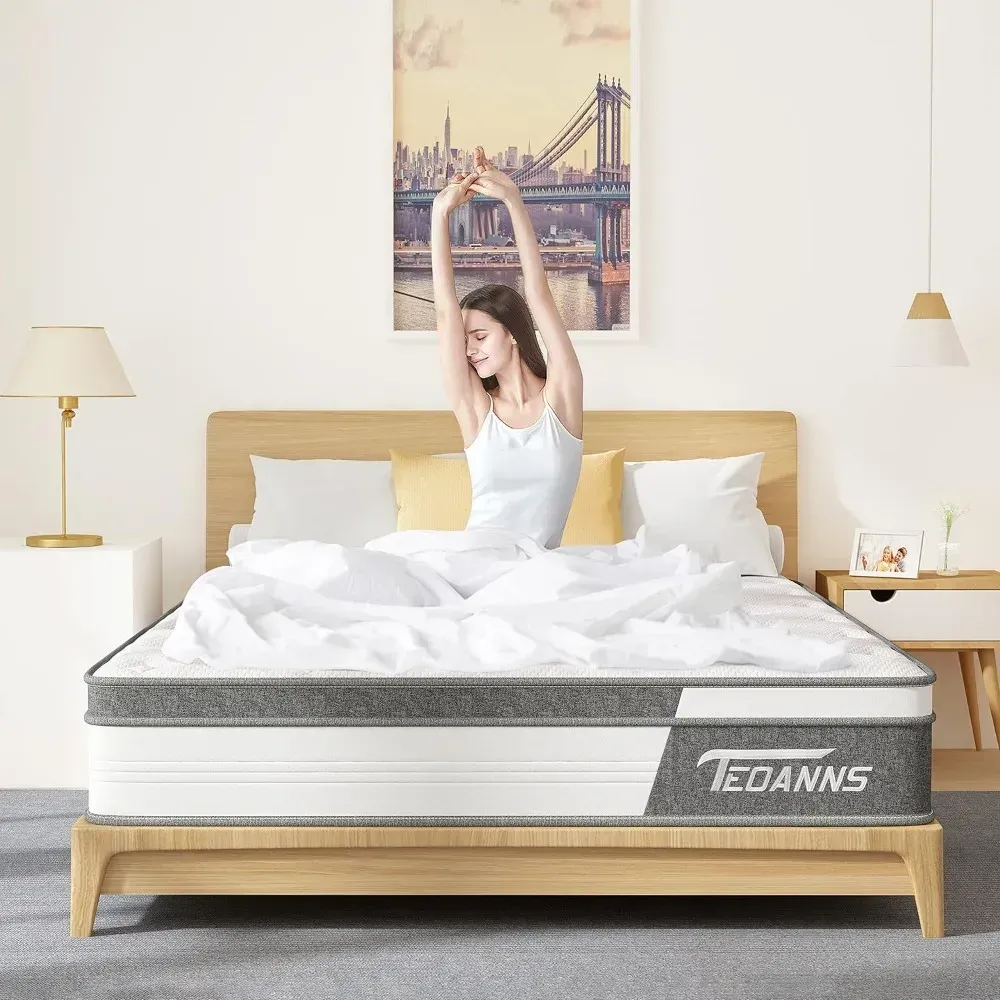 Full Size Mattress - 10 Inch Cool Memory Foam & Spring Hybrid Mattress Stress Relief and Support - Rolled in a Box - TEOANNS