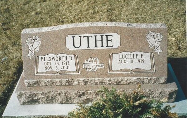 Headstone of the Uthe family: Ellsworth D. (1907-2001) and Lucille E. (1919-).