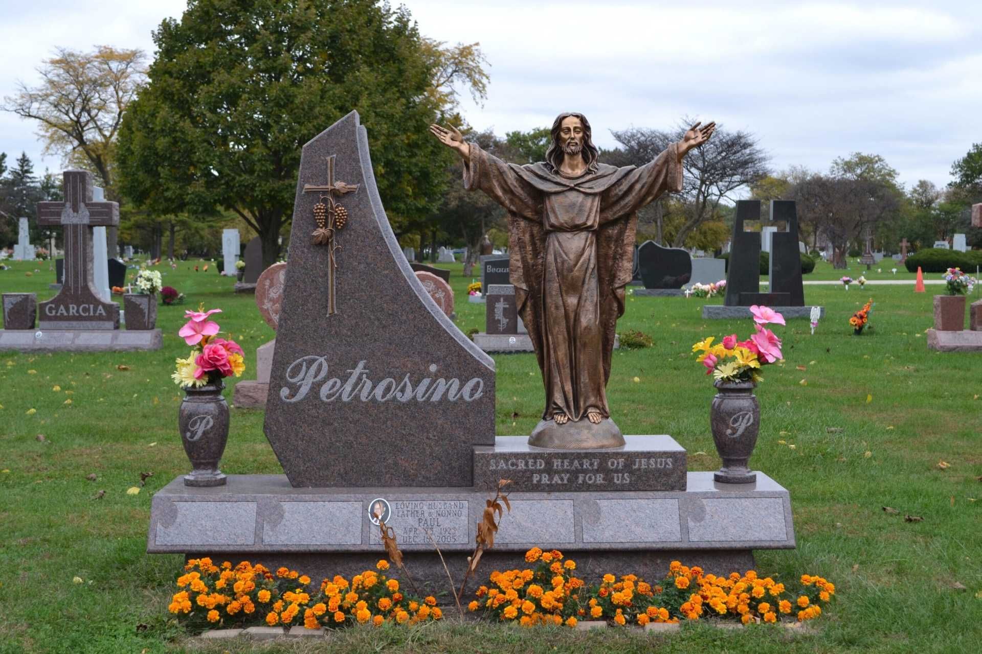 A granite headstone inscribed 