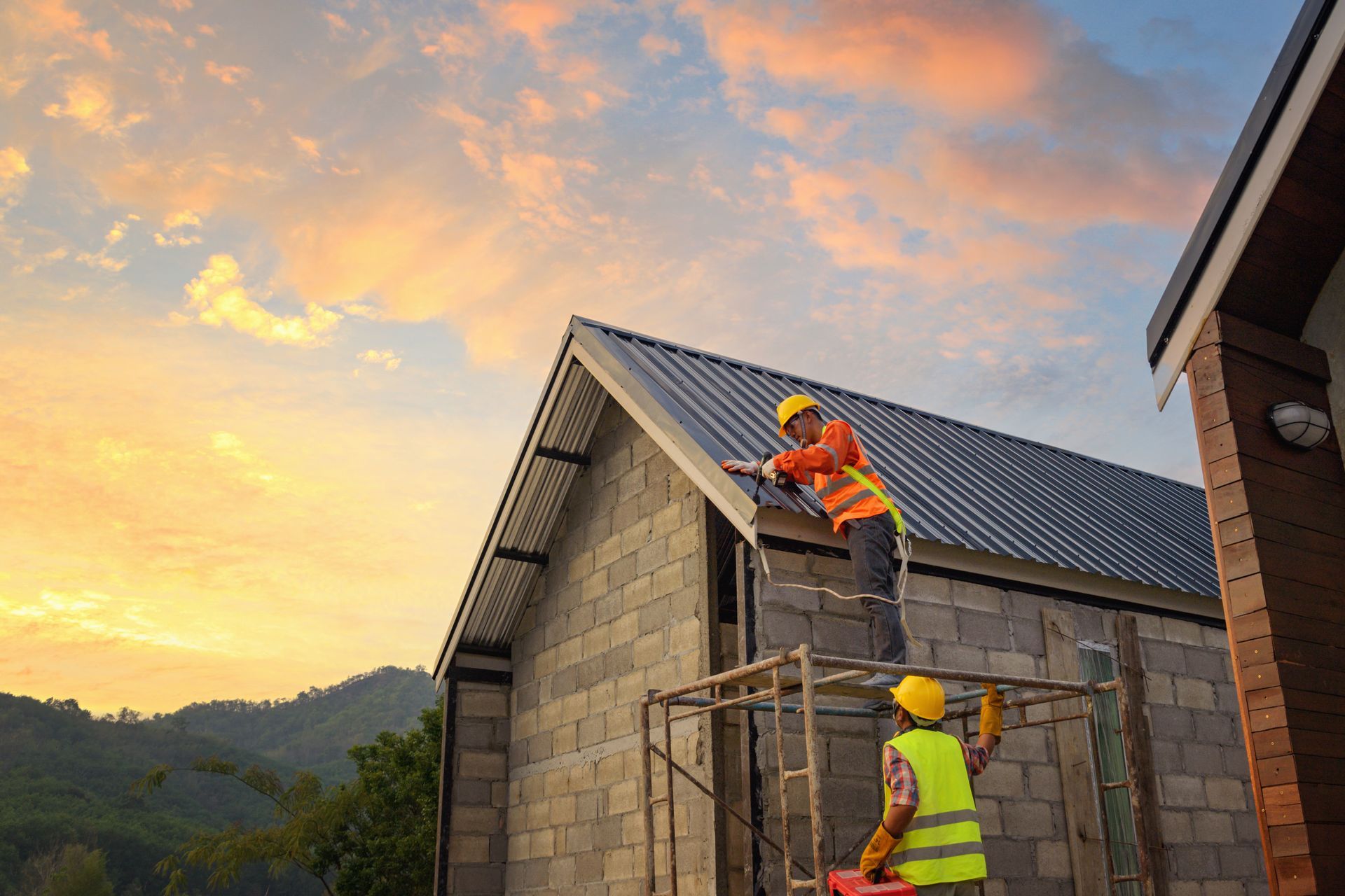 Professional Residential Roofer conducting roof maintenance.