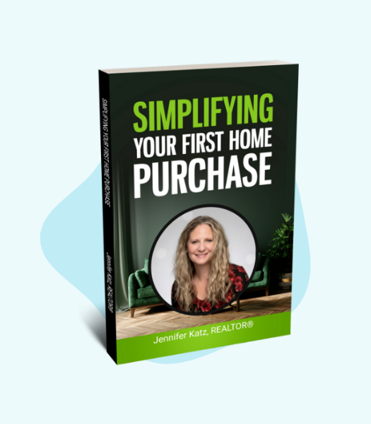 Book cover reading “Simplifying Your First Home Purchase” with a woman’s portrait on a black and green background