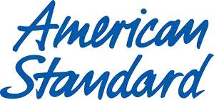 Blue "American Standard" company logo in a cursive font on a white background.