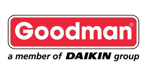 Goodman logo in white text on a red rectangular background, with the text "a member of DAIKIN group" below.