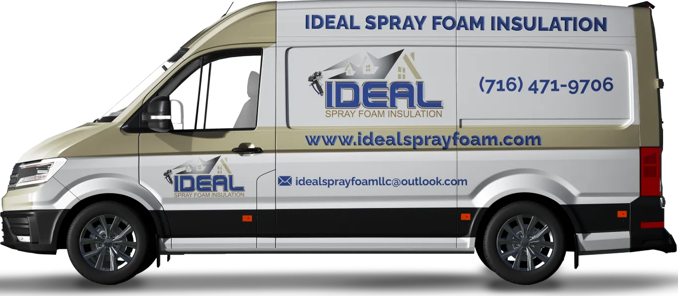 A van that says ideal spray foam insulation on it