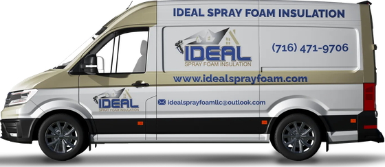 A van that says ideal spray foam insulation on it