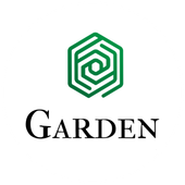 O logotipo do Garde Café é um hexágono verde com uma espiral dentro dele.