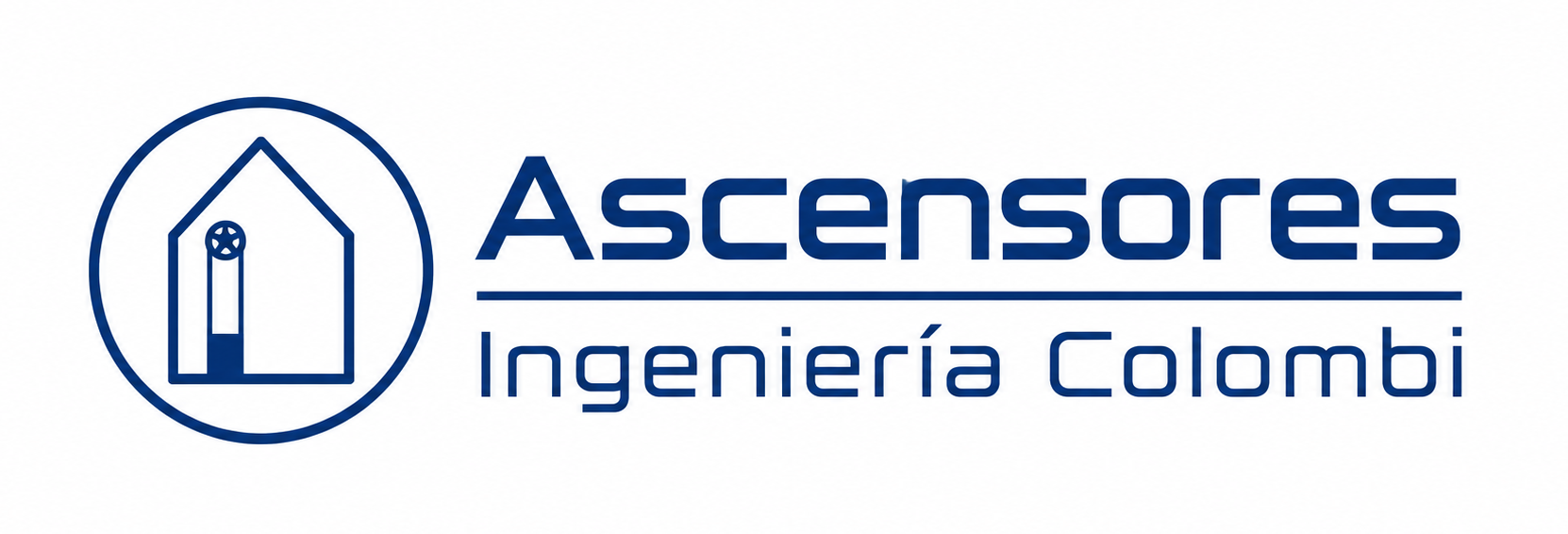 Logo azul de Ascensores Ingeniería Colombia con ícono de ascensor en círculo