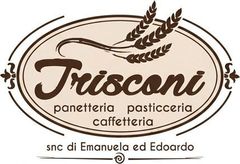 Logo della panetteria, pasticceria e caffetteria Frisconi, in corsivo marrone vintage su sfondo ovale color crema.