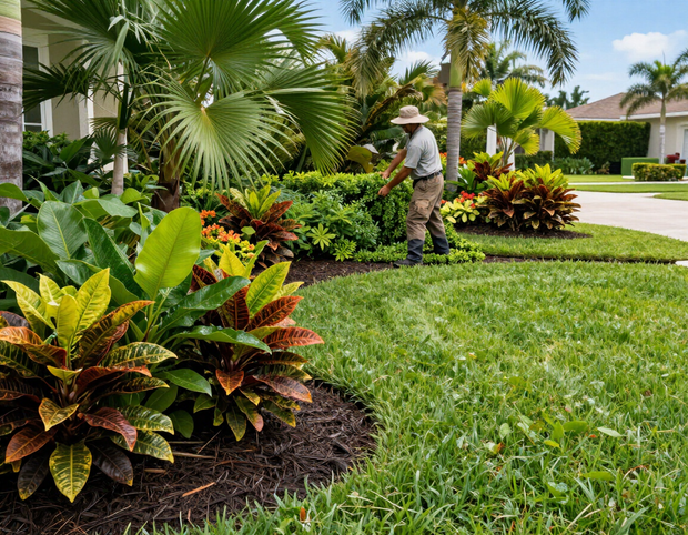 Manicured South Florida lawn with landscaper