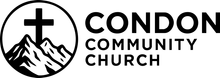 Logo of the Condon Community Church: a cross atop mountains inside a circle, with the church's name to the right.