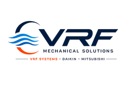 VRF Mechanical Solutions logo with blue and orange waves and text for Daikin and Mitsubishi systems