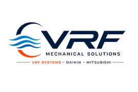 VRF Mechanical Solutions logo with blue and orange waves and text for Daikin and Mitsubishi systems
