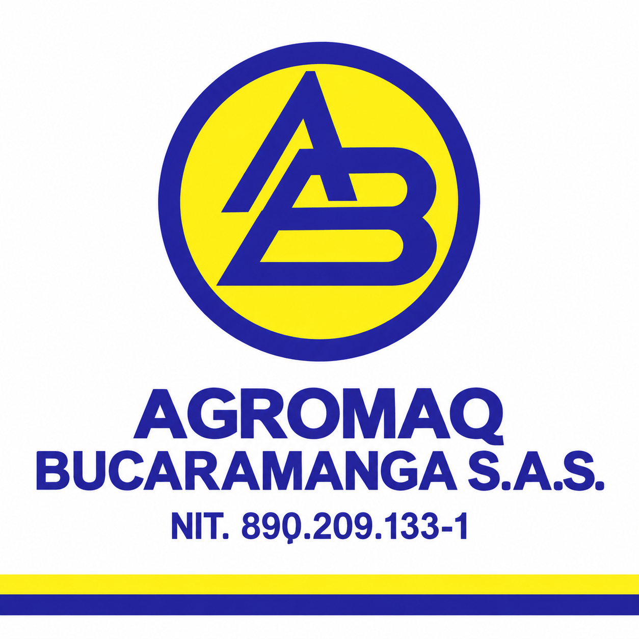 Logotipo de AGROMAQ Bucaramanga SAS con emblema circular morado y amarillo y texto NIT 890.209.133-1