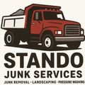 Red dump truck logo with &ldquo;STANDO JUNK SERVICES&rdquo; text below and small &ldquo;junk removal&rdquo; tagline