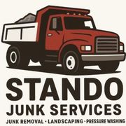 Red dump truck logo with &ldquo;STANDO JUNK SERVICES&rdquo; text below and small &ldquo;junk removal&rdquo; tagline
