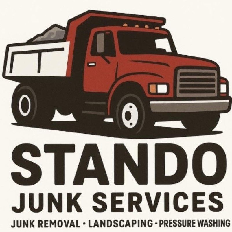 Red dump truck logo with &ldquo;STANDO JUNK SERVICES&rdquo; text below and small &ldquo;junk removal&rdquo; tagline