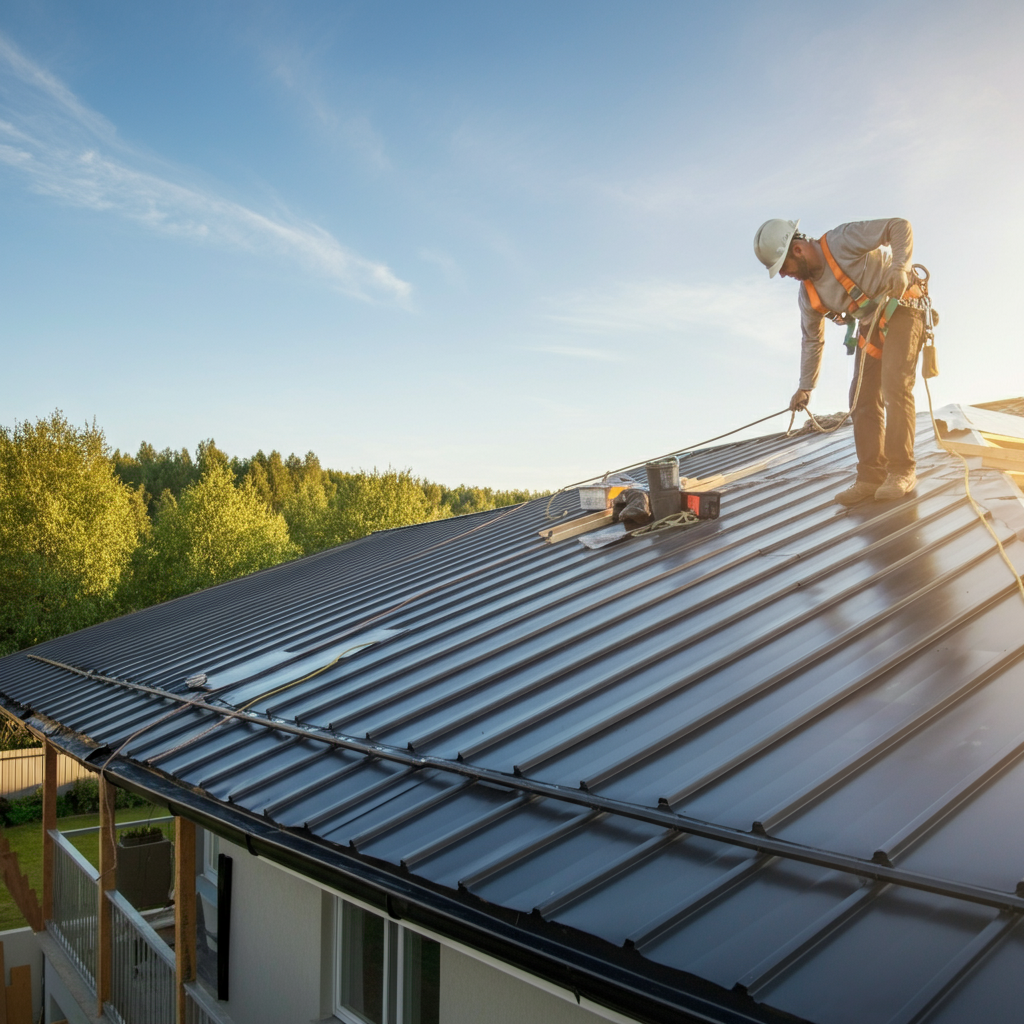 metal roofer installing new metal roof