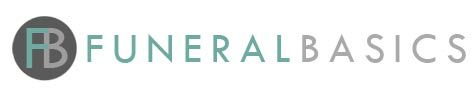 Funeral Basics logo with gray circle icon and teal text on a light gray background