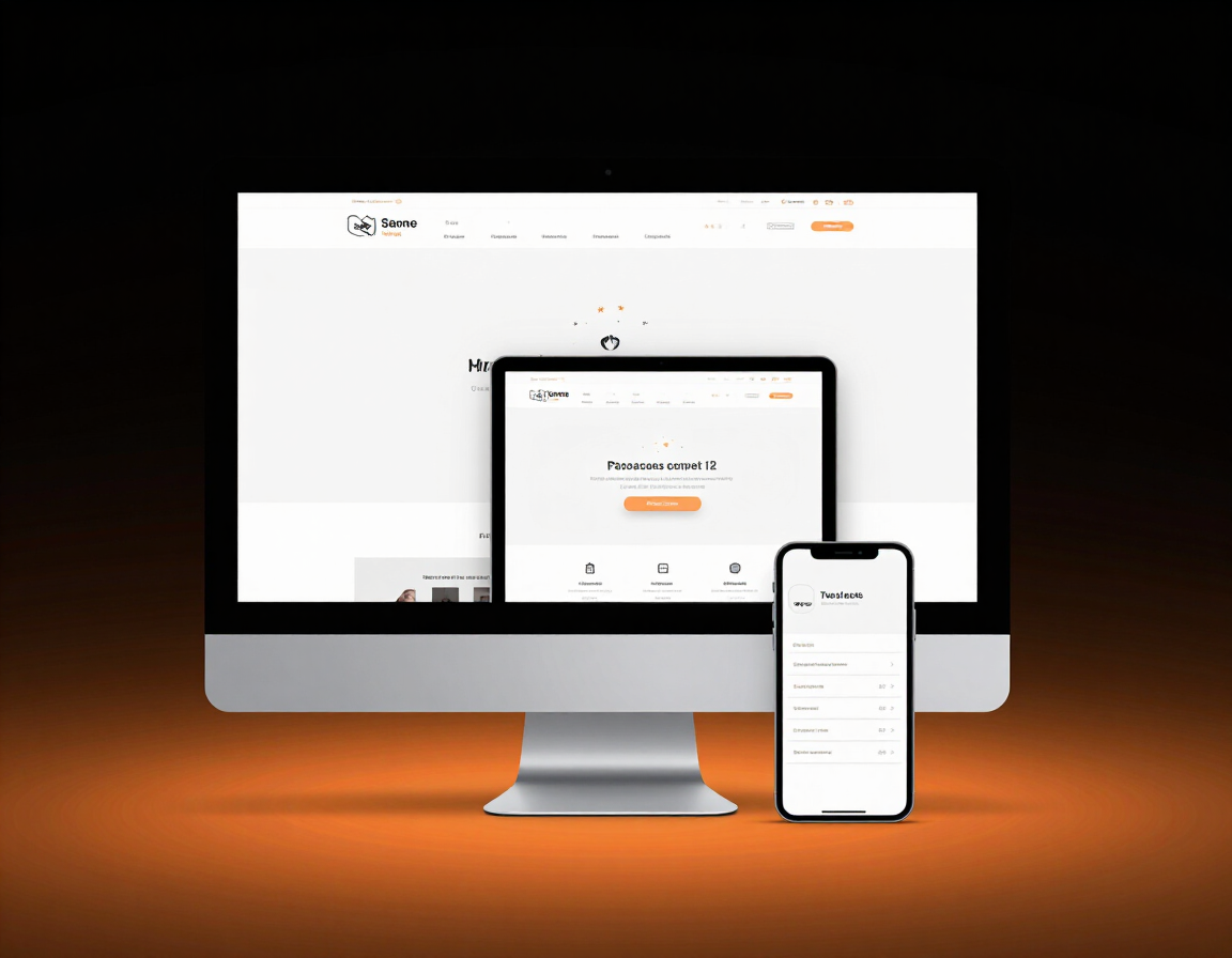 Multi-device website mockup showing desktop, tablet, and mobile designs