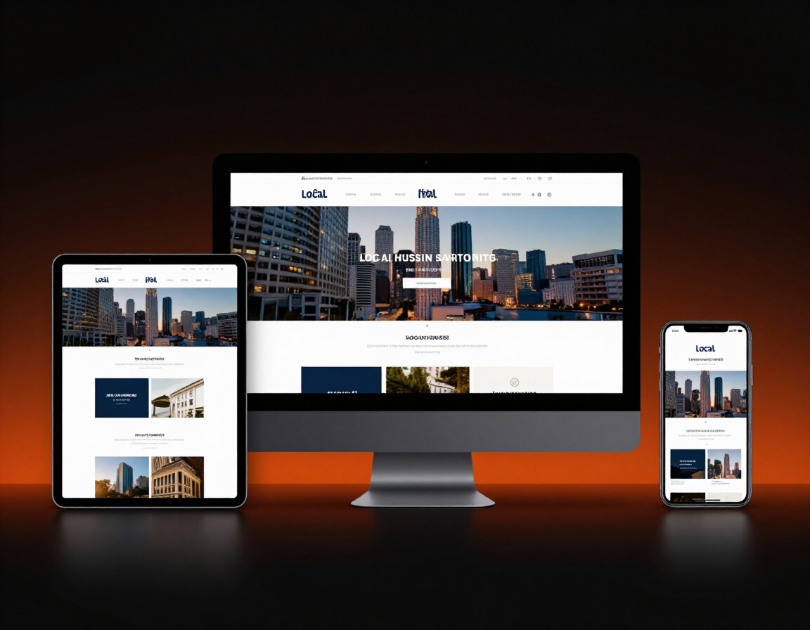 Professional local business website design shown on desktop, tablet, and smartphone