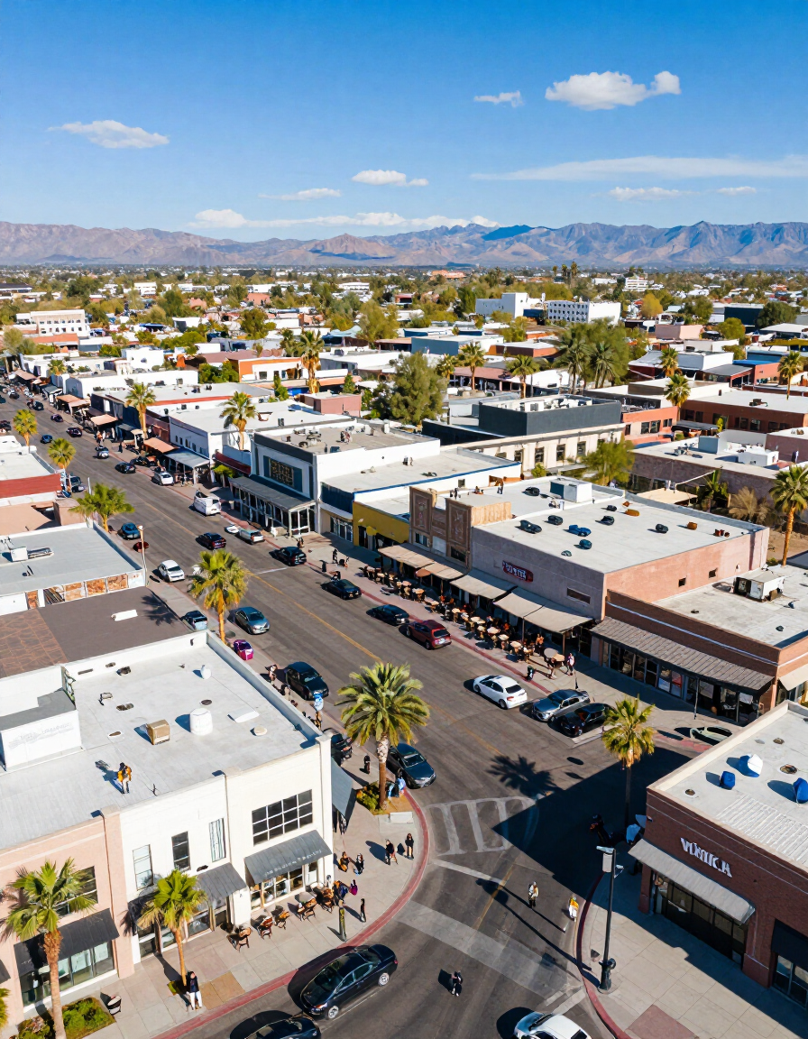 Glendale Arizona local business district aerial view