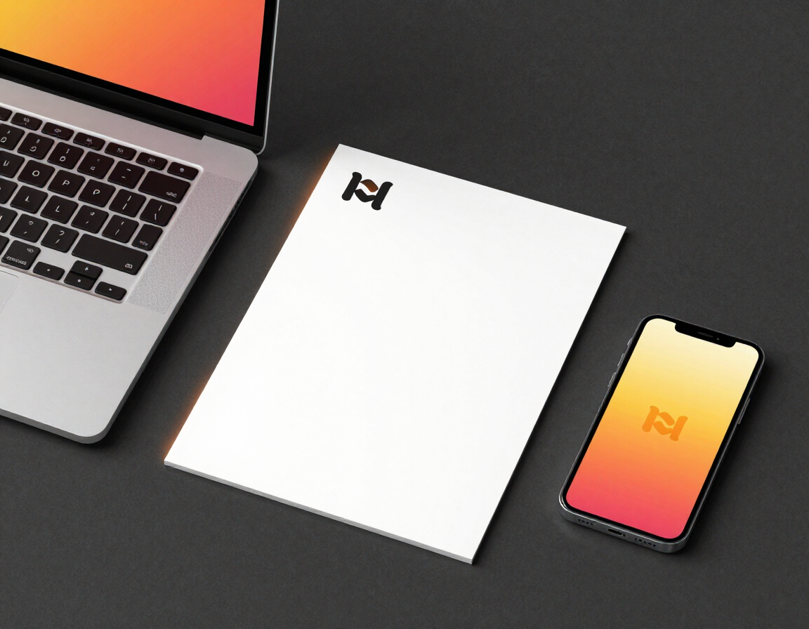 Logo design brand identity mockup on charcoal surface