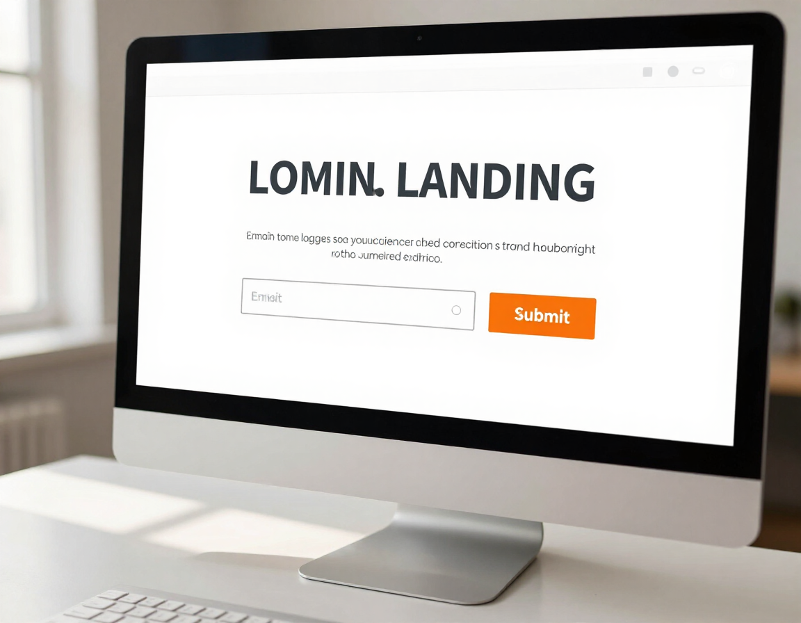 Professional landing page layout on a desktop monitor