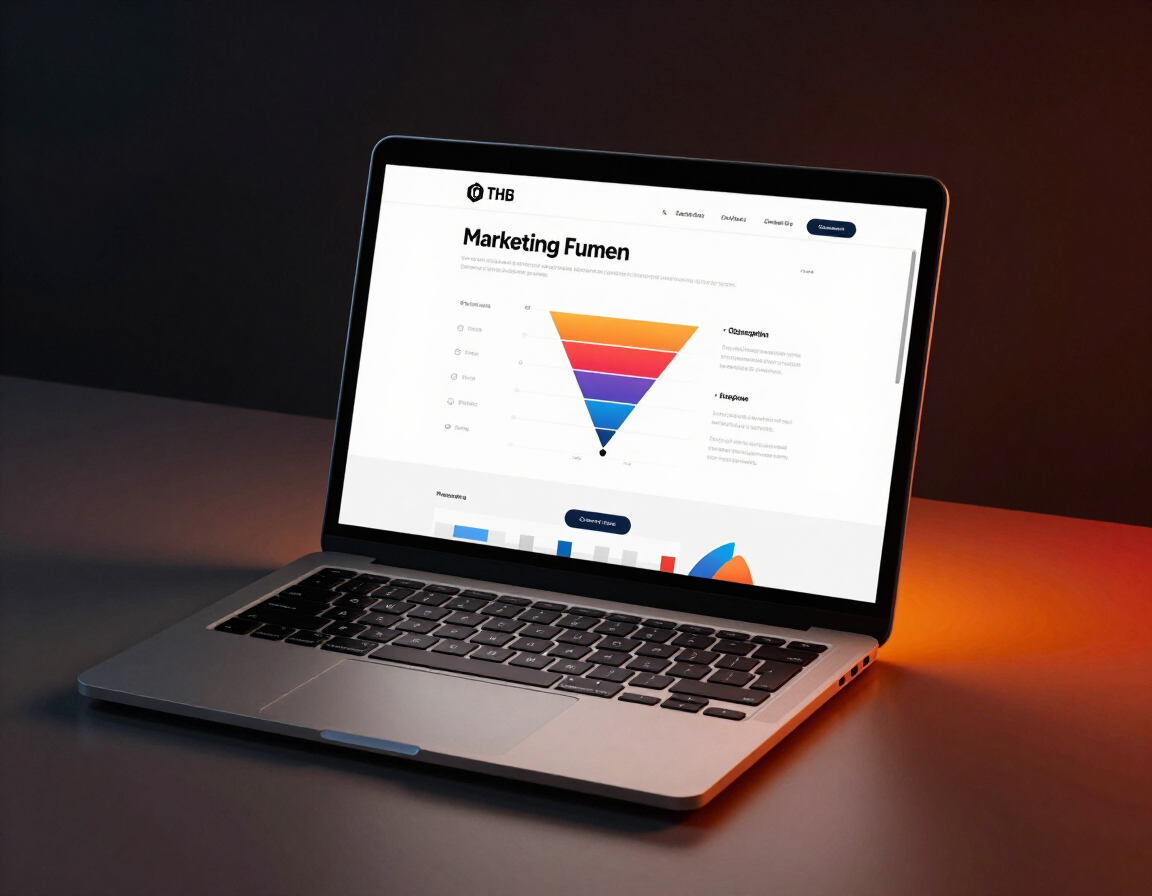 GoHighLevel website and funnel design on a laptop in a modern dark workspace