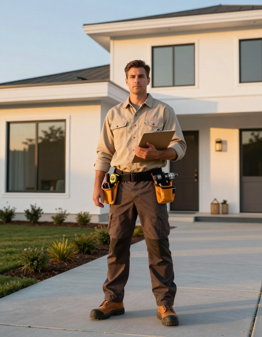 Contractor at completed home renovation project