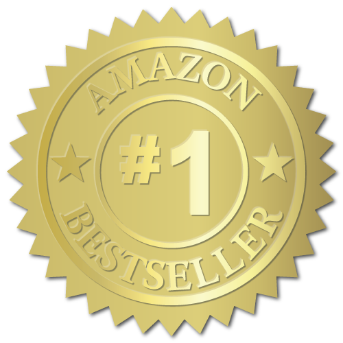 Gold Amazon bestseller badge with “#1” in the center and stars around the edge