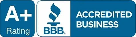 BBB Accredited Business badge with A+ rating in blue and white