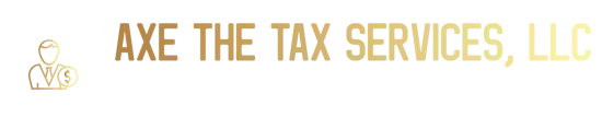 Gold “AXE THE TAX SERVICES, LLC” logo with a small gold figure on a white background