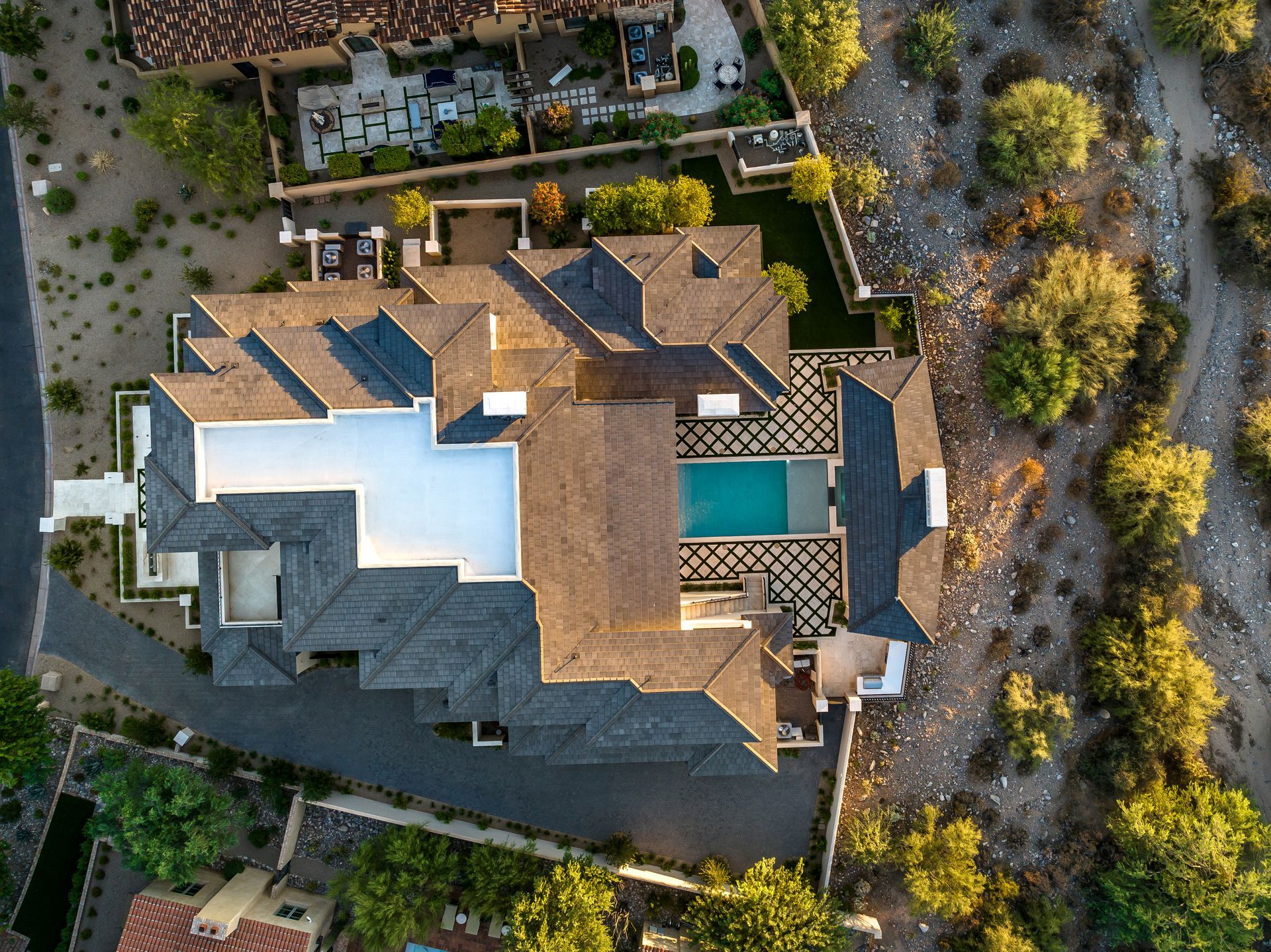 aerial view of modern desert home by fratantoni luxury estates custom home builder