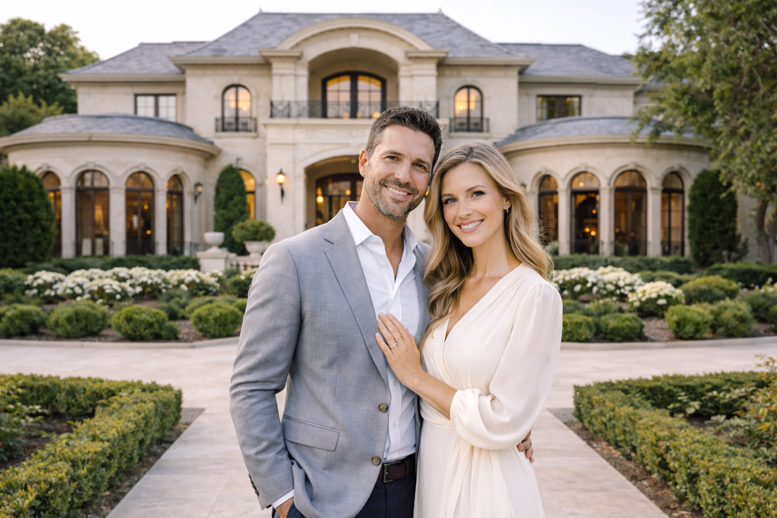Anthony and his partner outside their completed luxury estate