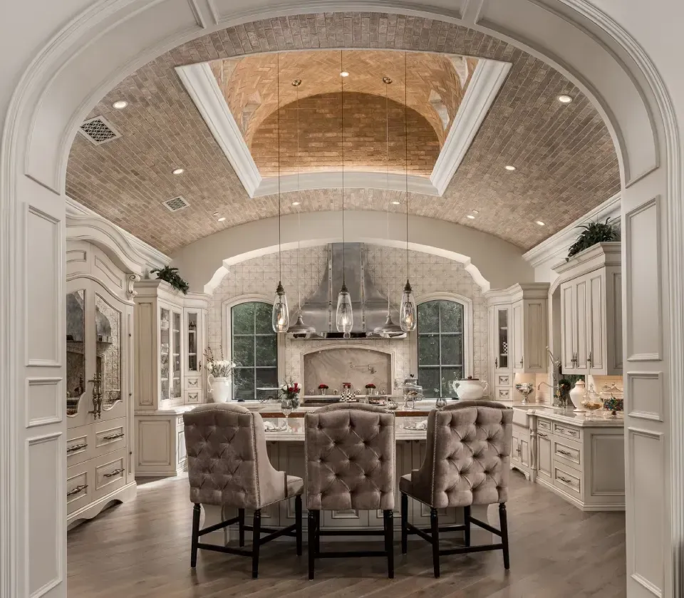 French villa kitchen with barrel vault ceiling design
