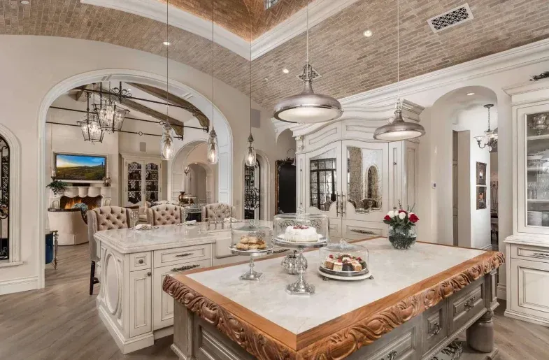 Kitchen with a large island in the center