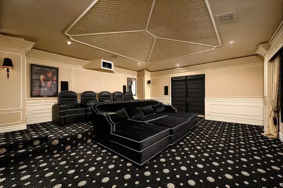 Luxury home theatre with black plush seating