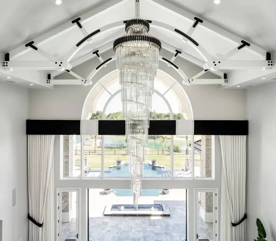Statement ceiling with chandelier in a luxury home