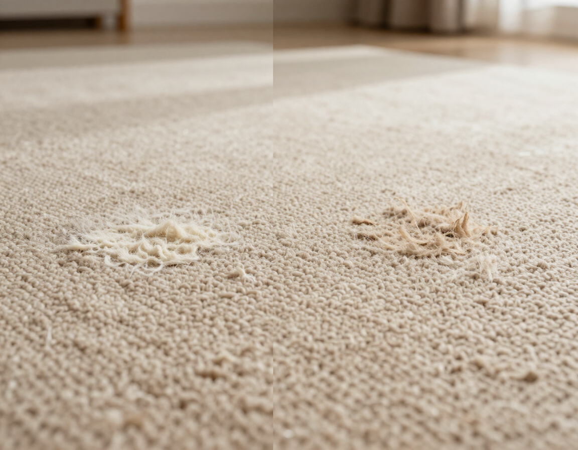 Bleach spot on carpet before and after color repair