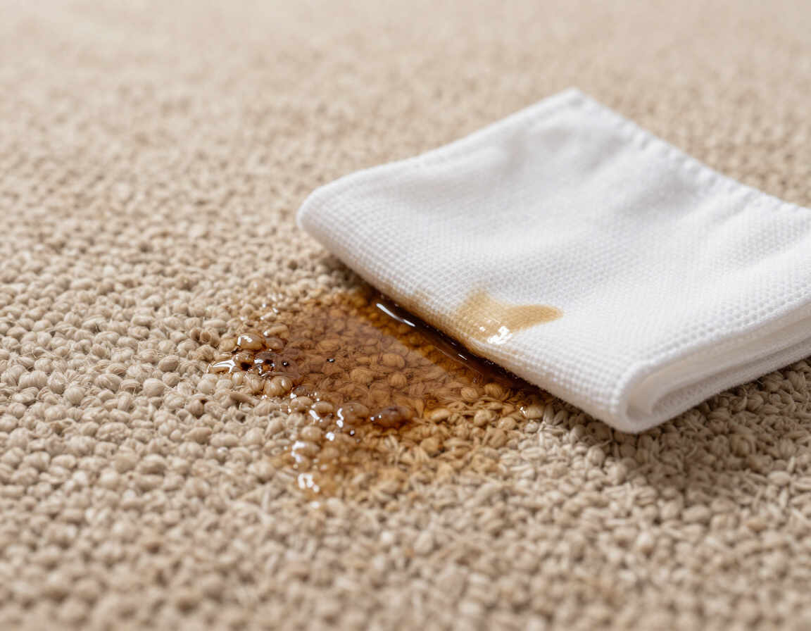 Coffee stain being lifted from carpet fibers