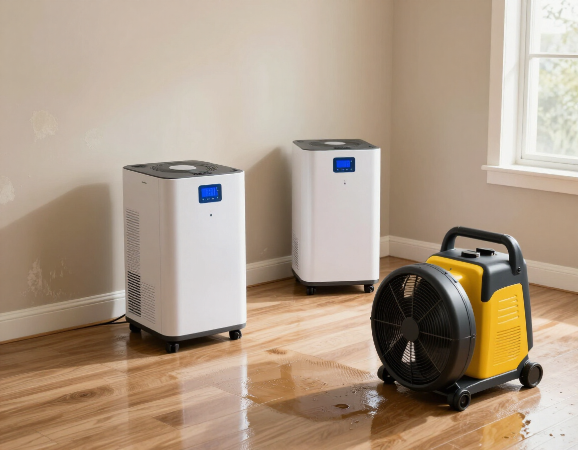 Drying equipment set up after a water damage extraction