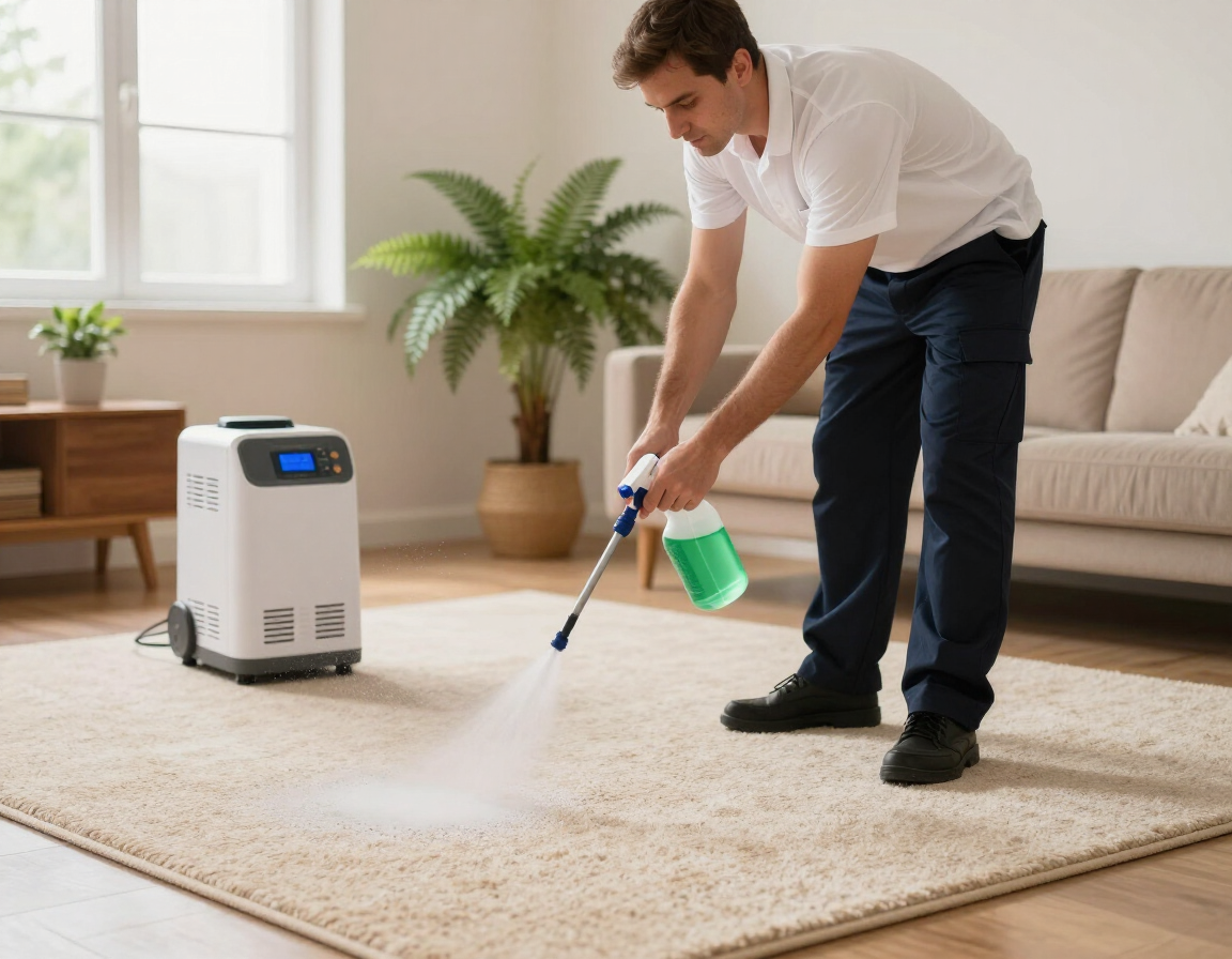 Ozone generator treating odor in a carpeted living room