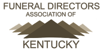 Logo for the Funeral Directors Association of Kentucky, featuring the text over a stylized brown mountain graphic.