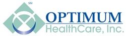 Optimum HealthCare, Inc. logo with teal geometric diamond and blue text