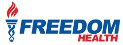 Freedom Health logo with red torch icon and blue-red text on white background