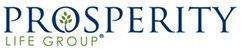 Prosperity Life Group logo with navy text and green leaf icon on white background