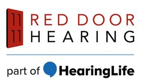 Red Door Hearing logo with red door icon and “part of HearingLife” text