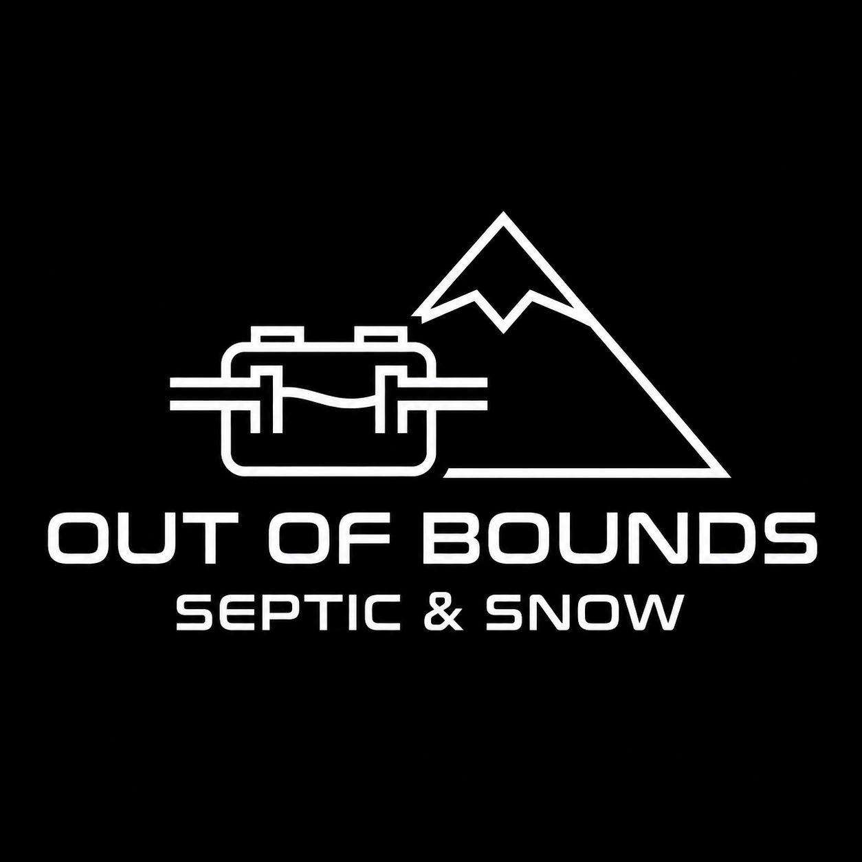 Black logo reading &ldquo;OUT OF BOUNDS SEPTIC & SNOW&rdquo; with a septic tank icon and mountain outline.